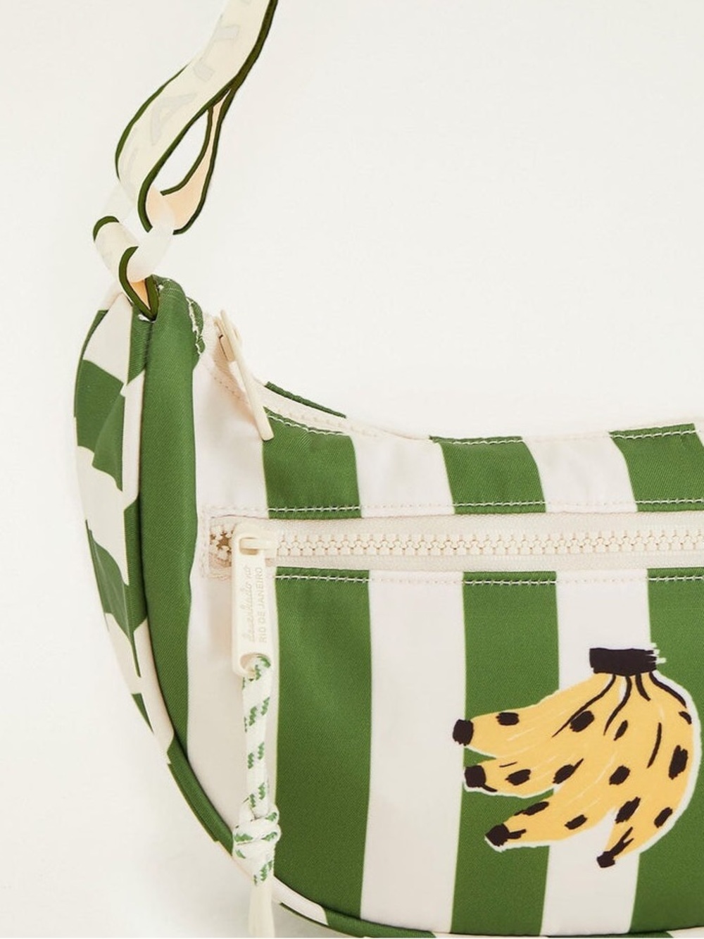 NEW FARM Rio Green Tropical Banana Shoulder Bag Stripes Size 12" x 6.75" x 3" - Picture 2 of 7